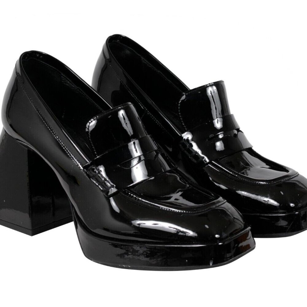 Mimosa Women Block Chunky Heel Penny Loafers US 7.5 EU 37.5 Black Patent Leather